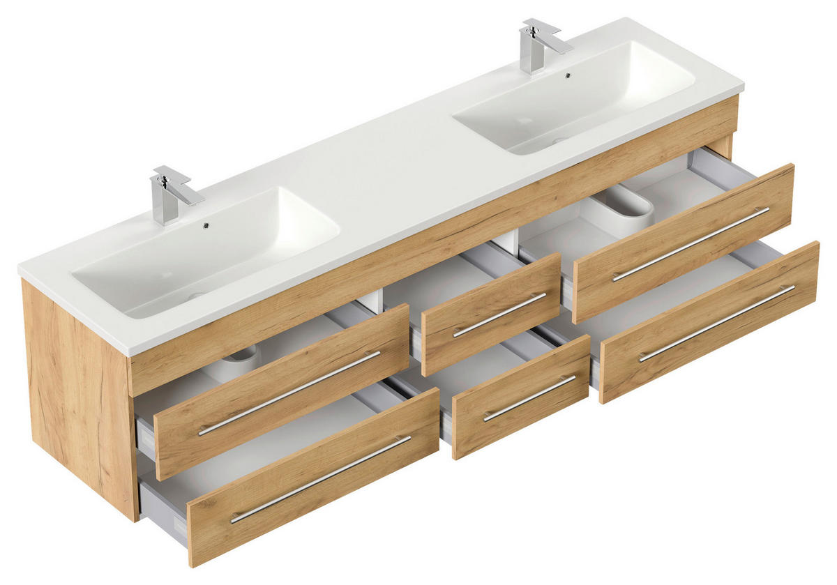 WASCHTISCHKOMBI 200 cm  - Eichefarben/Weiß, Basics, Holzwerkstoff/Stein (200cm) - MID.YOU