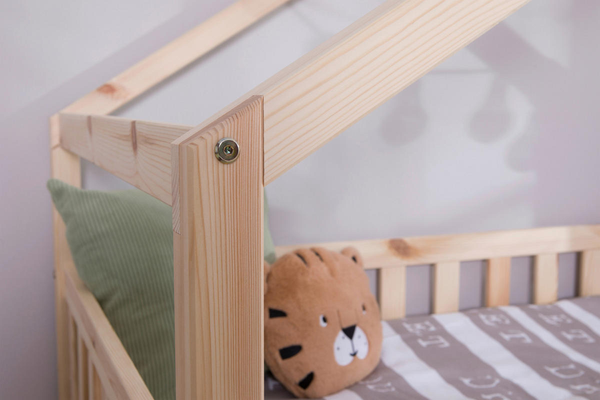 HAUSBETT 100/200 cm,  in Naturfarben, Absturzsicherung, Matratze, Rollrost, Bettkasten  - Naturfarben, MODERN, Holz/Textil (100/200cm) - MID.YOU