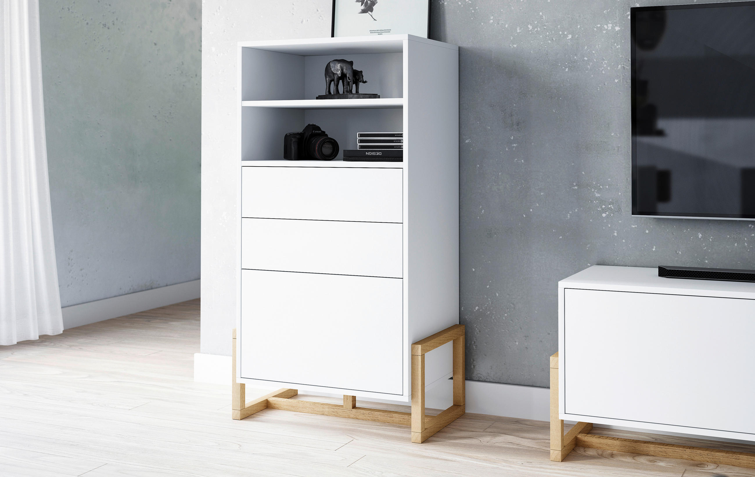 HIGHBOARD  in 63,4/115,7/42 cm  - Buchefarben/Weiß, Design, Holz/Holzwerkstoff (63,4/115,7/42cm) - MID.YOU