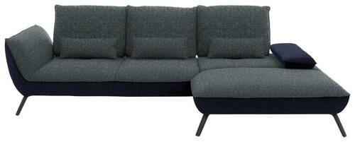 ECKSOFA in Flachgewebe Blaugrau  - Blaugrau/Schwarz, Design, Textil/Metall (301/191cm) - Moderano