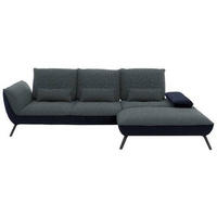 ECKSOFA in Flachgewebe Blaugrau  - Blaugrau/Schwarz, Design, Textil/Metall (301/191cm) - Moderano