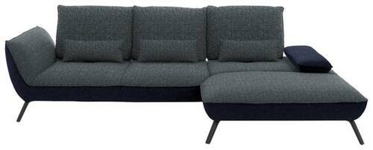 ECKSOFA in Flachgewebe Blaugrau  - Blaugrau/Schwarz, Design, Textil/Metall (301/191cm) - Moderano