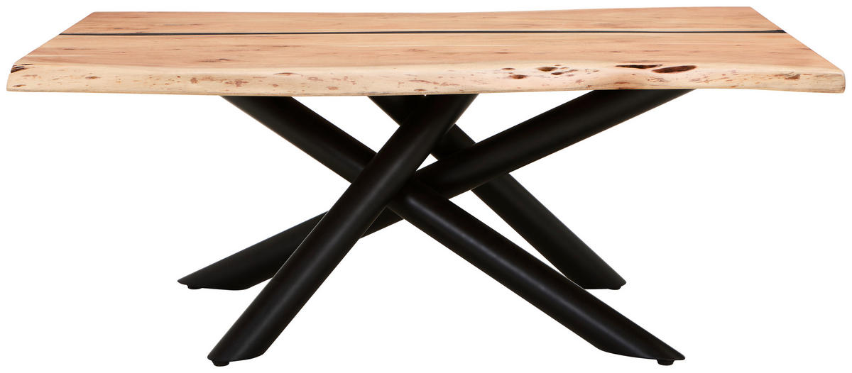 COUCHTISCH Akazie vollmassiv 115/70/45 cm rechteckig Schwarz, Akaziefarben  - Schwarz/Akaziefarben, LIFESTYLE, Holz/Metall (115/70/45cm) - Landscape