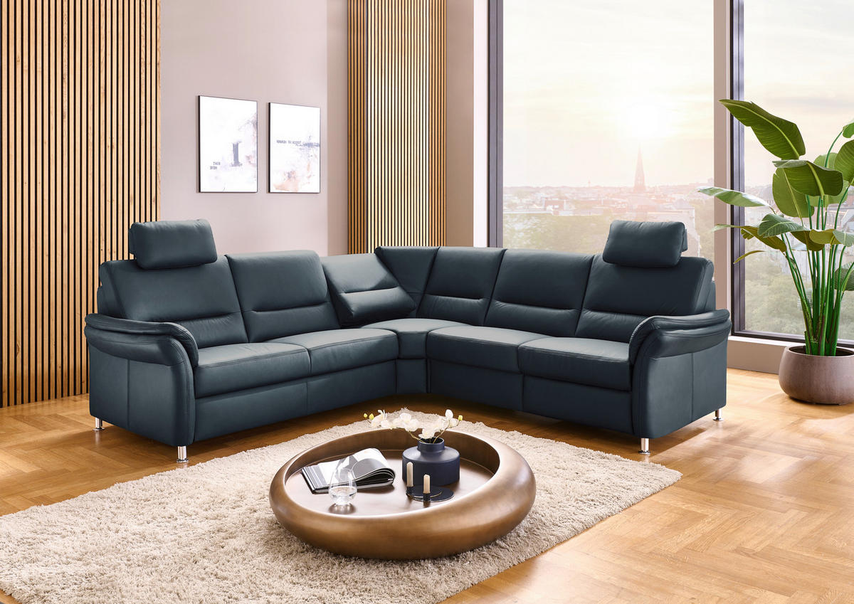 ECKSOFA Beldomo Premium Blaugrau Echtleder  - Blaugrau/Alufarben, KONVENTIONELL, Leder/Metall (262/262cm) - Beldomo Premium