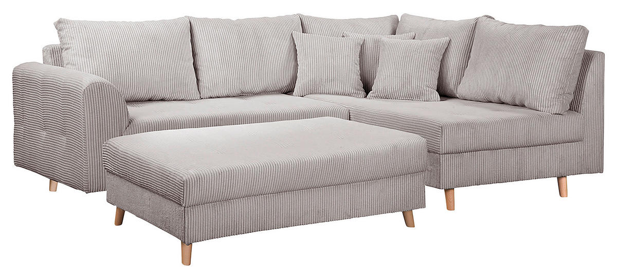 ECKSOFA inkl. Hocker Ariella Grau Cord  - Naturfarben/Grau, Design, Holz/Textil (231/161cm) - Livetastic