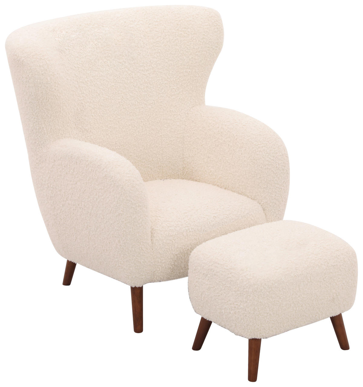 SESSELSET in Teddystoff Weiß  - Kastanienfarben/Weiß, Design, Holz/Textil (90/98/88cm) - Livetastic