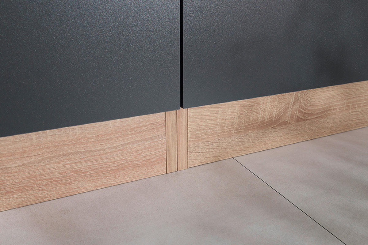 KÜCHENBLOCK 250 cm   in Grau  - Edelstahlfarben/Eichefarben, Basics, Glas/Holzwerkstoff (250cm) - Respekta