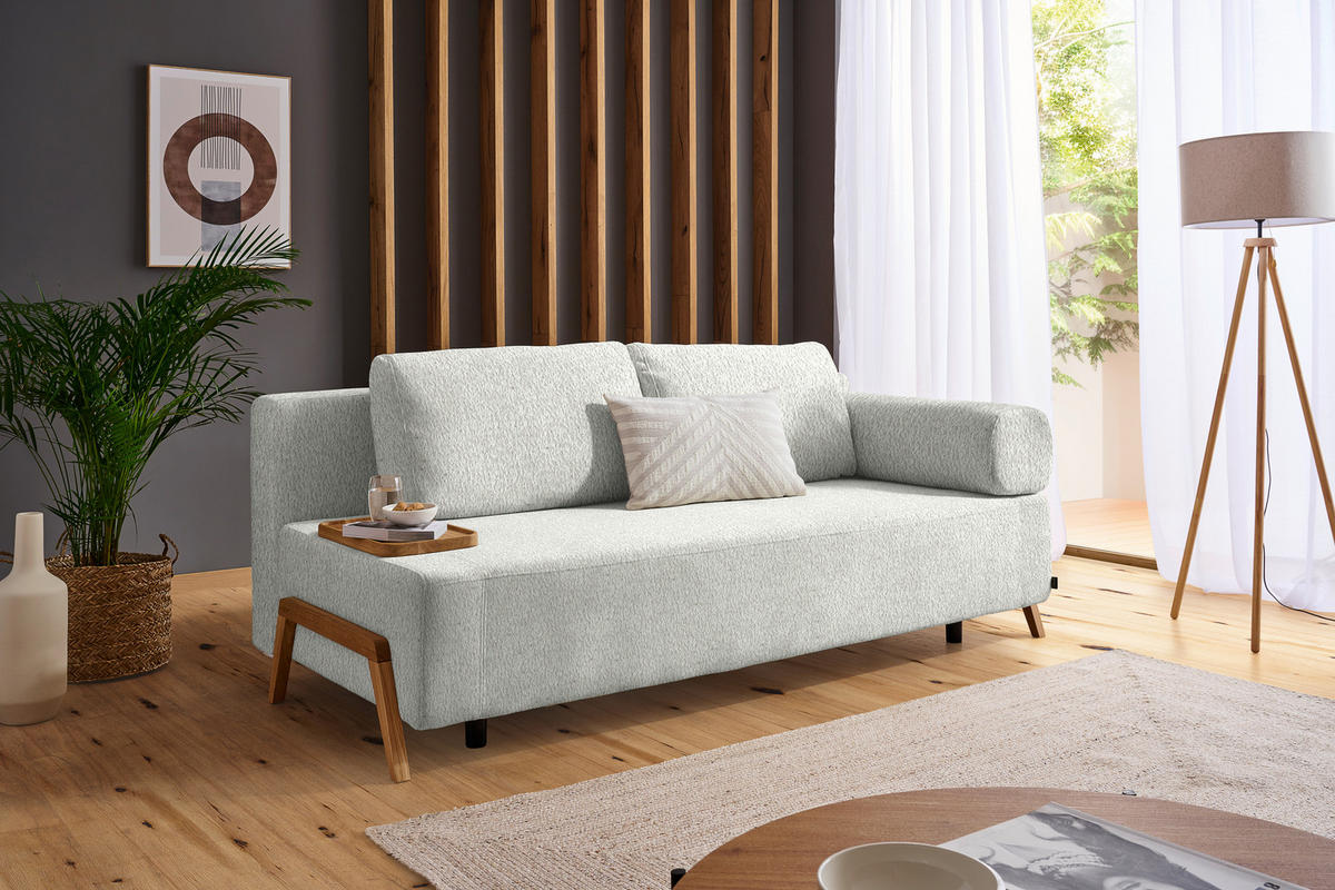 SCHLAFSOFA Teddystoff Silberfarben  - Silberfarben/Naturfarben, Design, Holz/Textil (211/88/102cm) - Niels Andersson