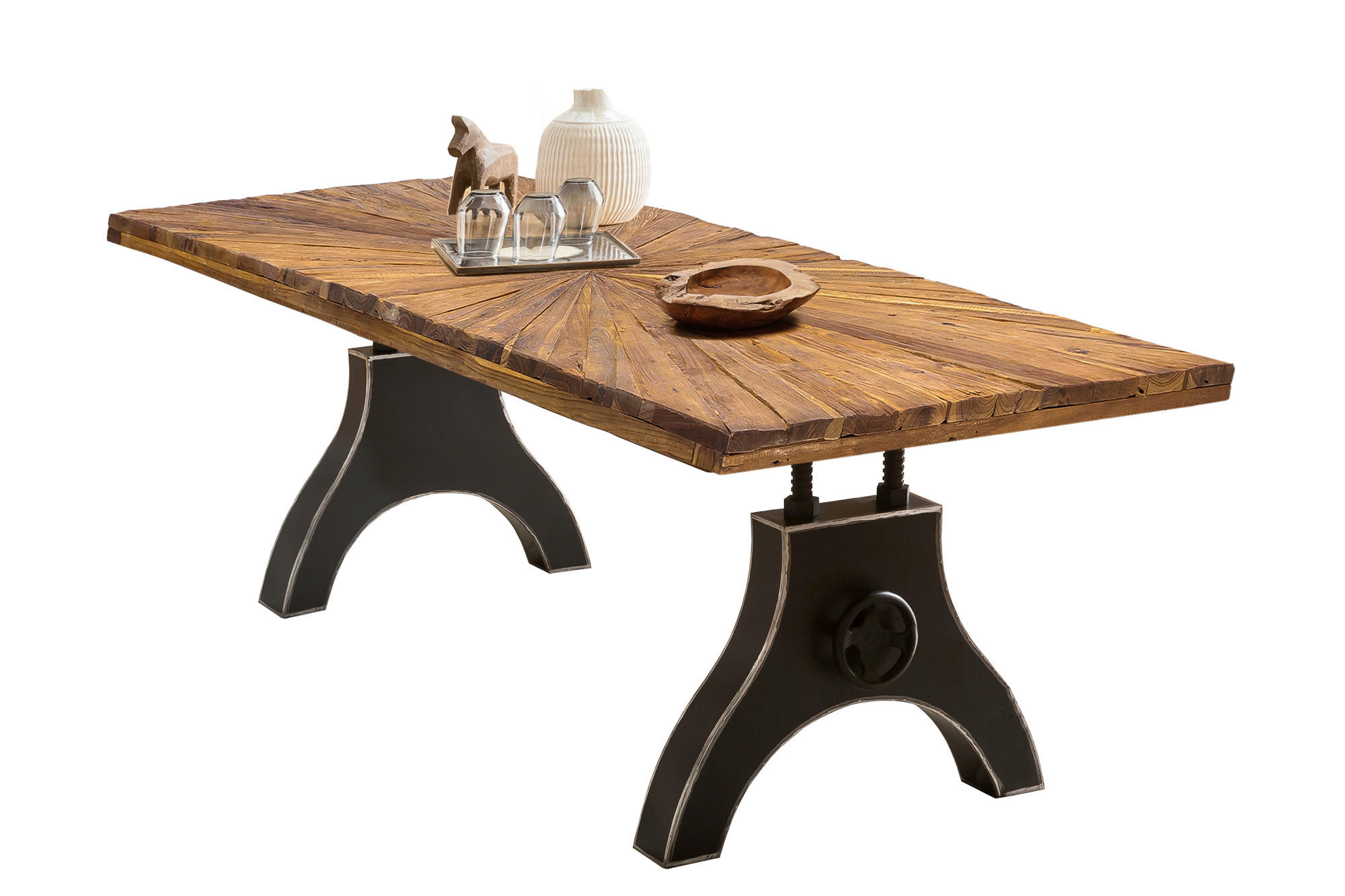 ESSTISCH 200/100/74 cm Echtholz  Holz, Metall rechteckig Naturfarben, Schwarz  - Schwarz/Naturfarben, MODERN, Holz/Metall (200/100/74cm) - MID.YOU