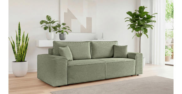 SCHLAFSOFA  mit Rücken echt, Armteil links, Armteil rechts Cord Salbeigrün  - Salbeigrün/Schwarz, Design, Kunststoff/Textil (261/95/108cm) - Xora
