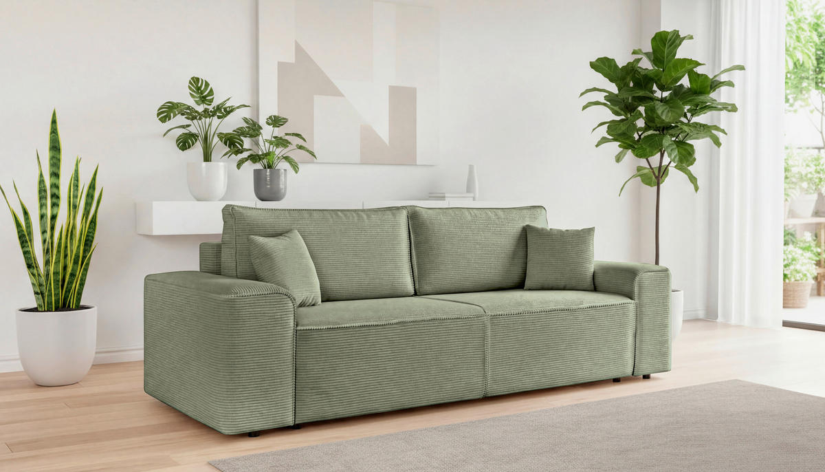 SCHLAFSOFA  mit Rücken echt, Armteil links, Armteil rechts Cord Salbeigrün  - Salbeigrün/Schwarz, Design, Kunststoff/Textil (261/95/108cm) - Xora