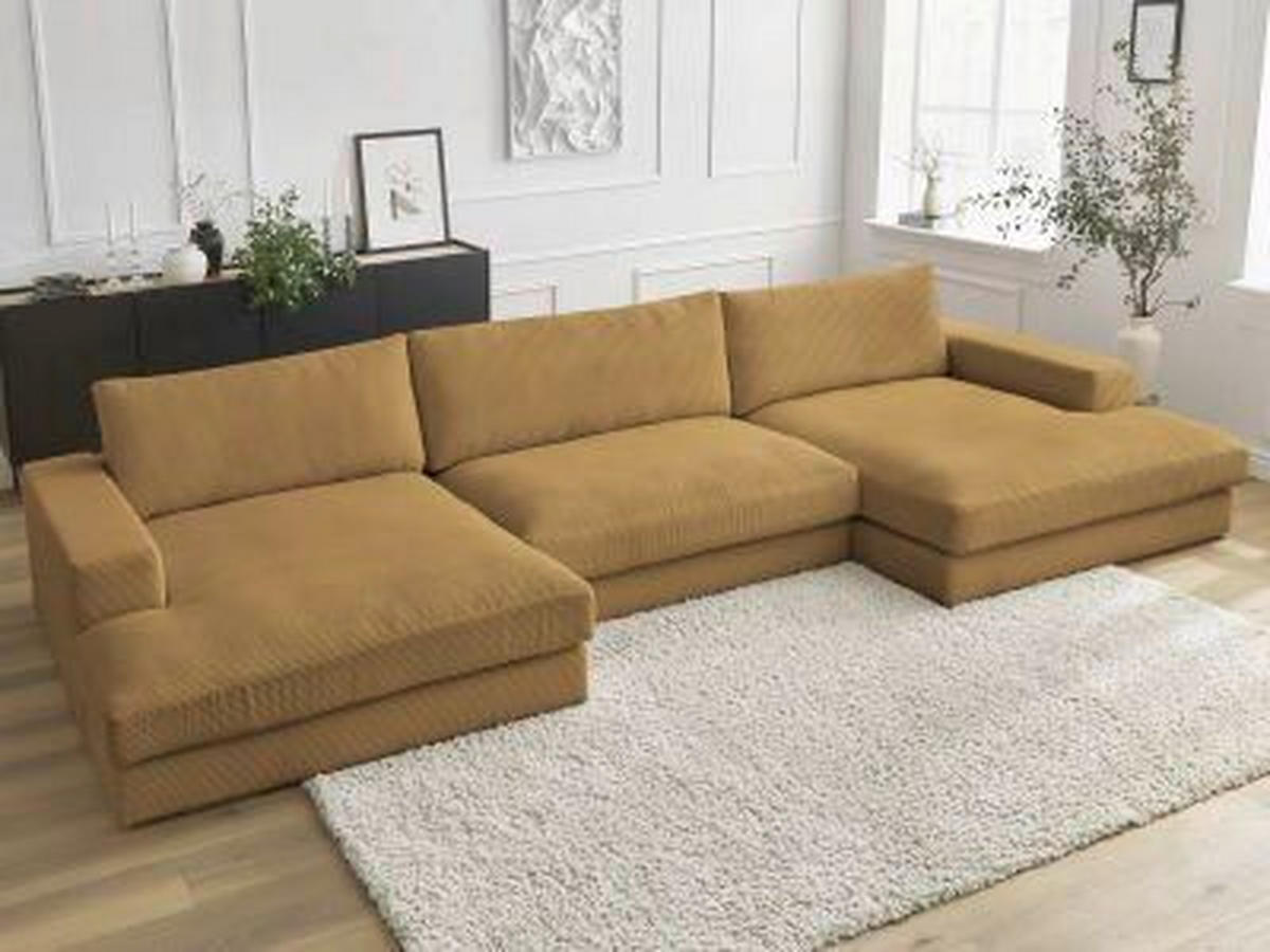WOHNLANDSCHAFT LEONARD Gelb Cord  - Gelb/Schwarz, MODERN, Kunststoff/Textil (159/349/159cm)