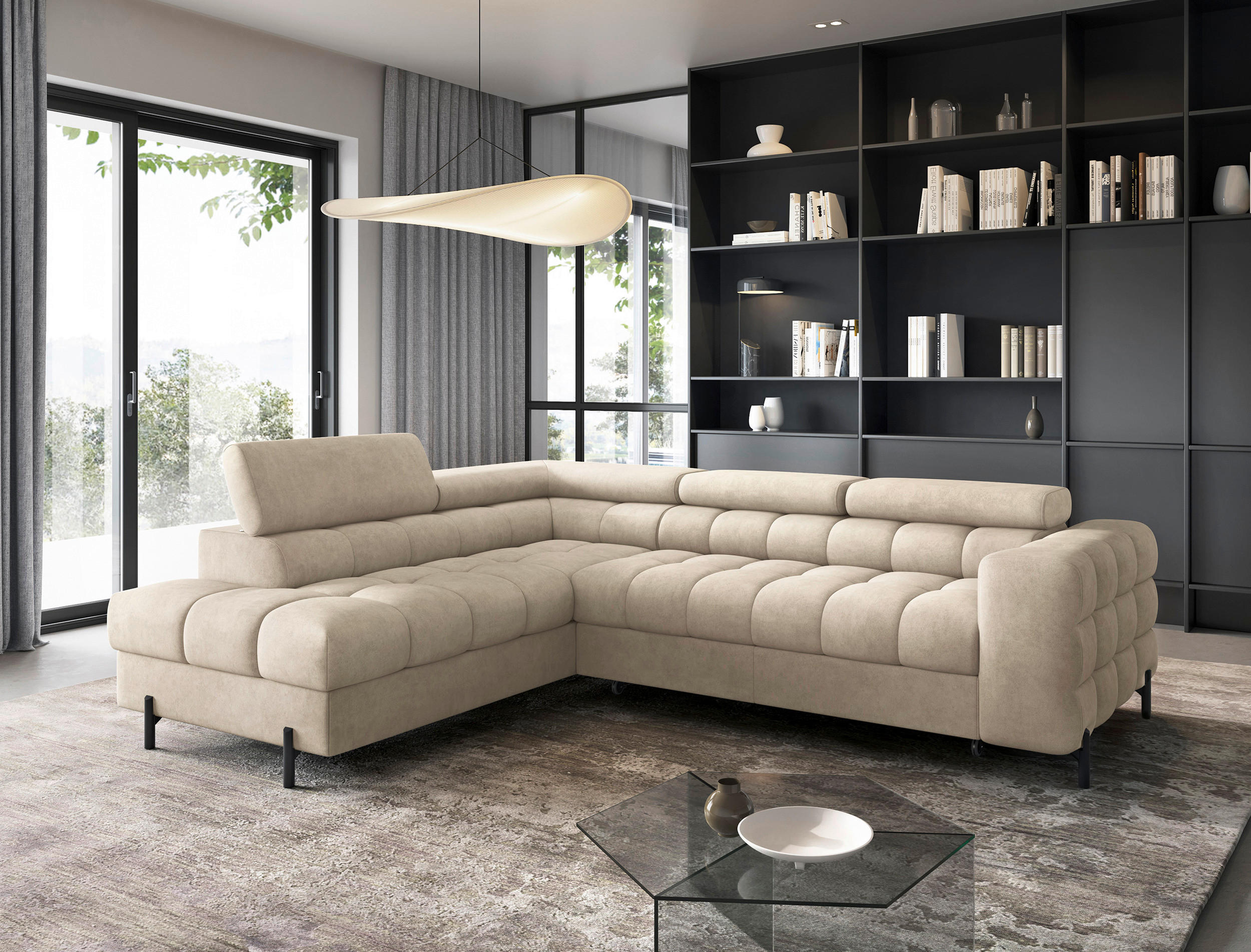 ECKSOFA FERUCCE in Chenille Beige  200/276 cm  - Beige/Schwarz, Design, Textil/Metall (200/276cm) - MID.YOU