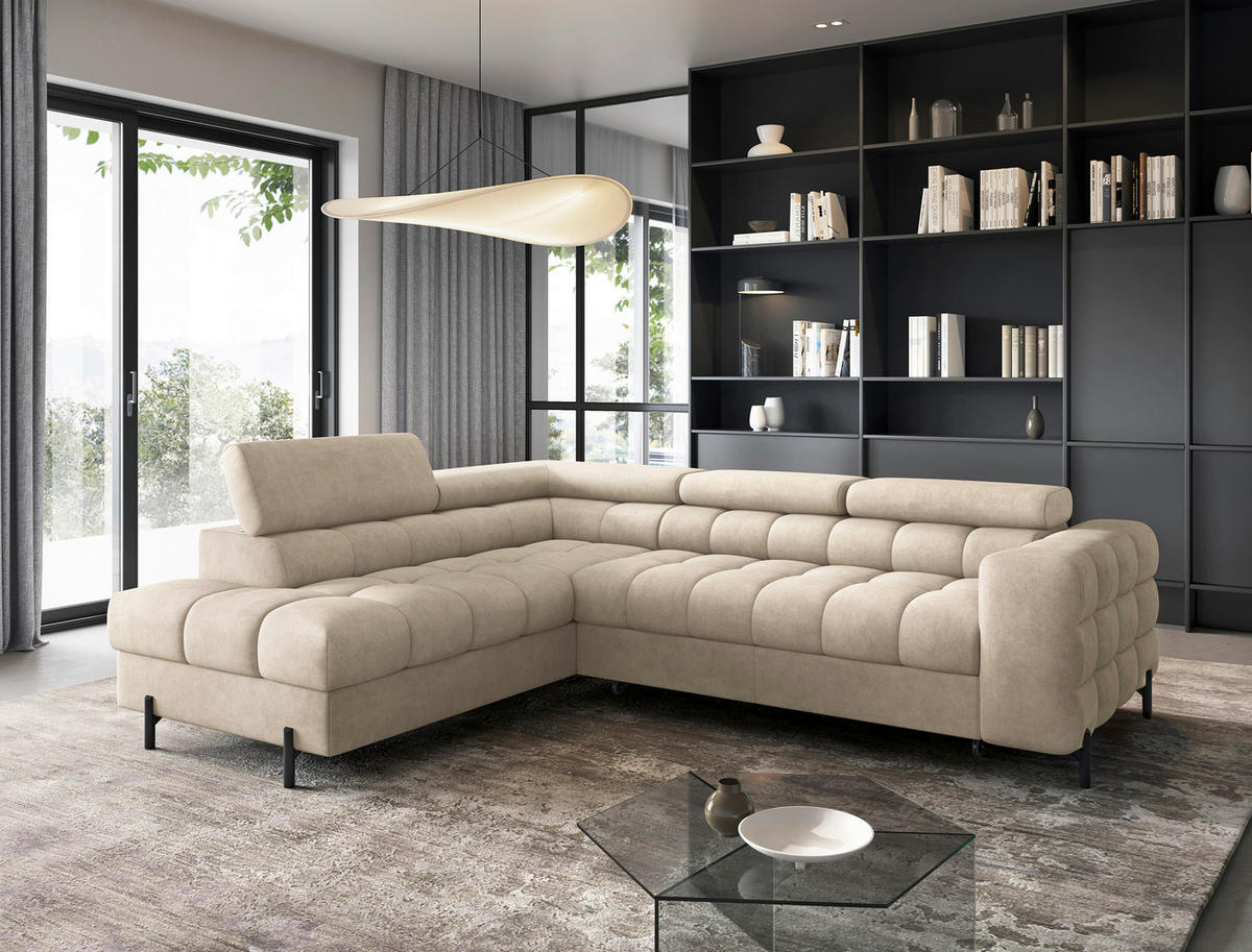 ECKSOFA FERUCCE in Chenille Beige  200/276 cm  - Beige/Schwarz, Design, Textil/Metall (200/276cm) - MID.YOU