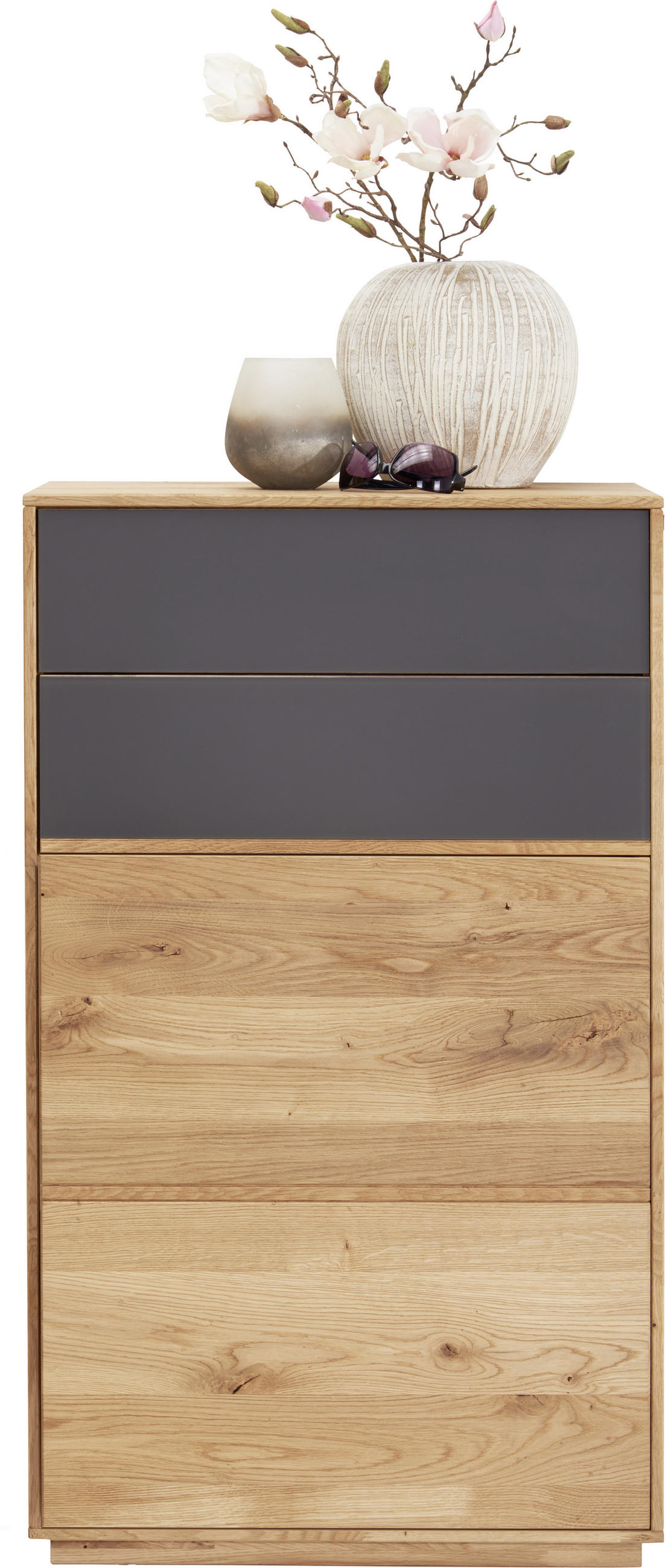 SCHUHSCHRANK Eiche massiv Anthrazit, Eichefarben  - Eichefarben/Anthrazit, Design, Glas/Holz (60/105/38cm) - Waldwelt