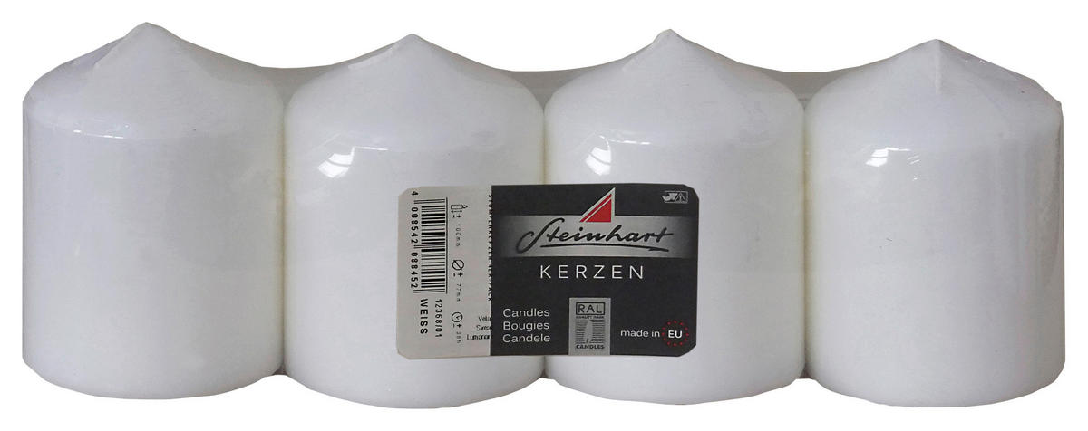STUMPENKERZE 7,7/10 cm  - Weiß, KONVENTIONELL (7,7/10cm)