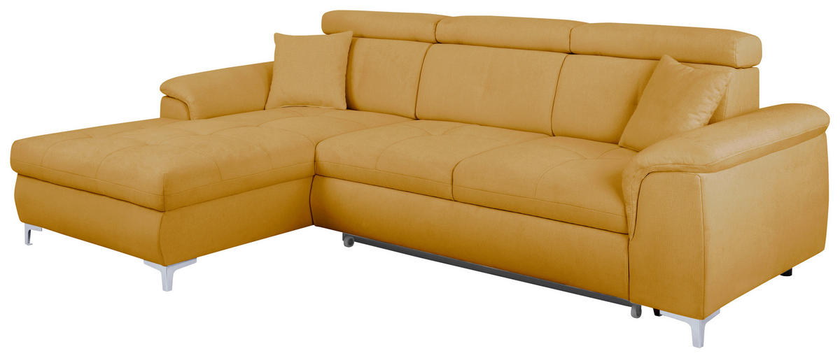 ECKSOFA in Flachgewebe Senfgelb  - Chromfarben/Senfgelb, Konventionell, Textil/Metall (175/268cm) - Carryhome