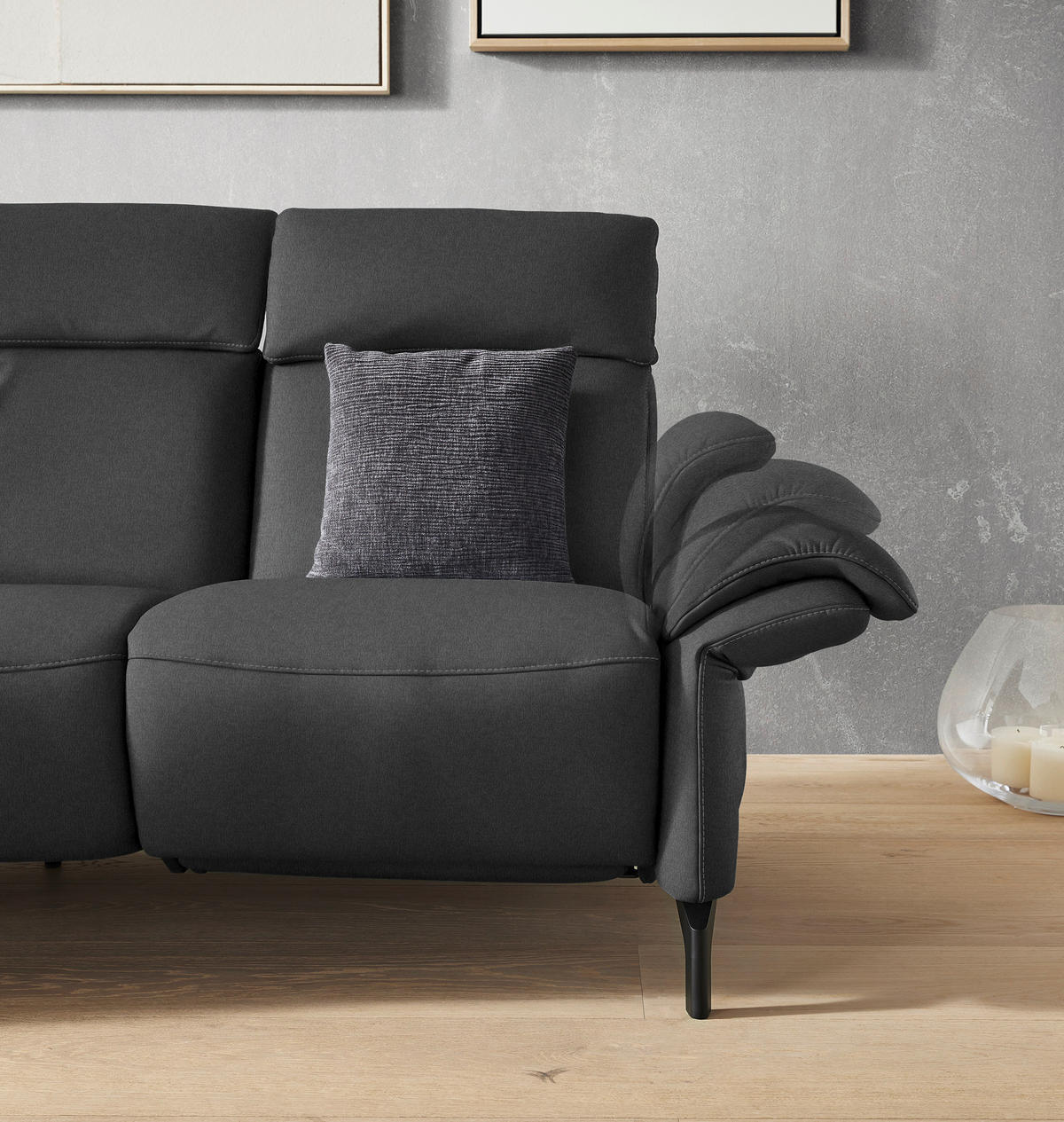 TRAPEZSOFA in Mikrofaser Dunkelgrau  - Dunkelgrau/Schwarz, Konventionell, Textil/Metall (221/103/95cm) - Dieter Knoll