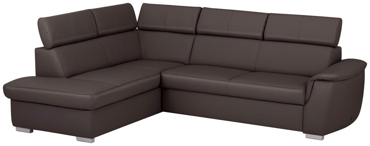 WOHNLANDSCHAFT  in Kombination Echtleder/Lederlook Dunkelbraun  - Dunkelbraun, Leder/Metall (211/262cm) - Celina Home