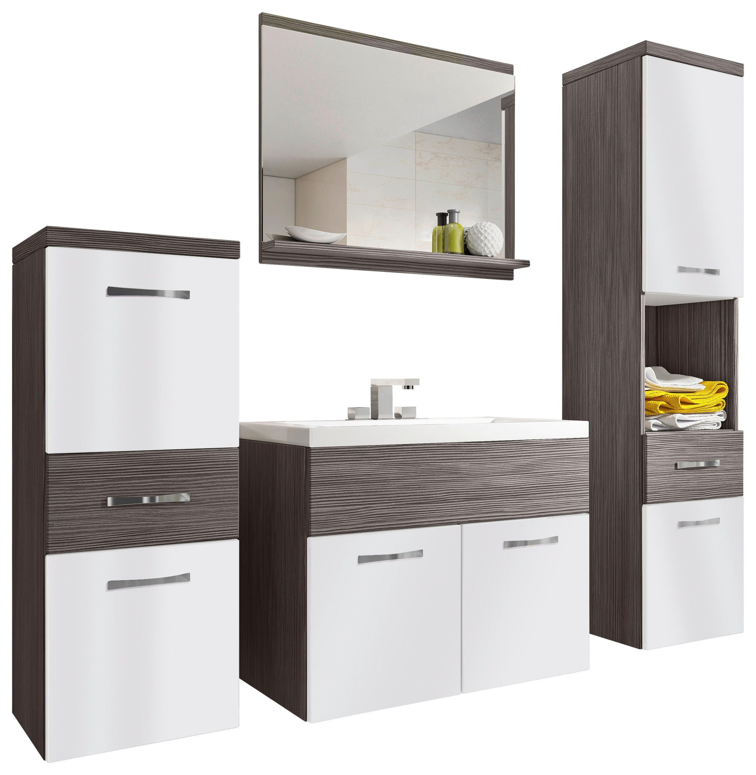 KOPALNICA barve hrasta, temno rjava, bela, visoki sijaj - barve hrasta/bela, Trendi, kovina/leseni material (120cm) - P & B