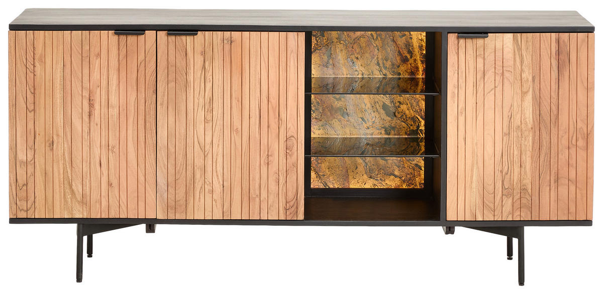 SIDEBOARD  in 175/77/40 cm  - Schwarz/Akaziefarben, KONVENTIONELL, Glas/Holz (175/77/40cm) - Livetastic