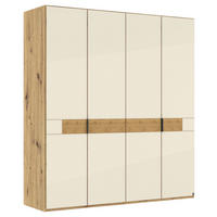 DREHTÜRENSCHRANK 200/216/58 cm,  in Champagner, Eiche Bianco, 4 Tür(en)  - Schieferfarben/Eiche Bianco, Design, Glas/Holz (200/216/58cm) - Musterring
