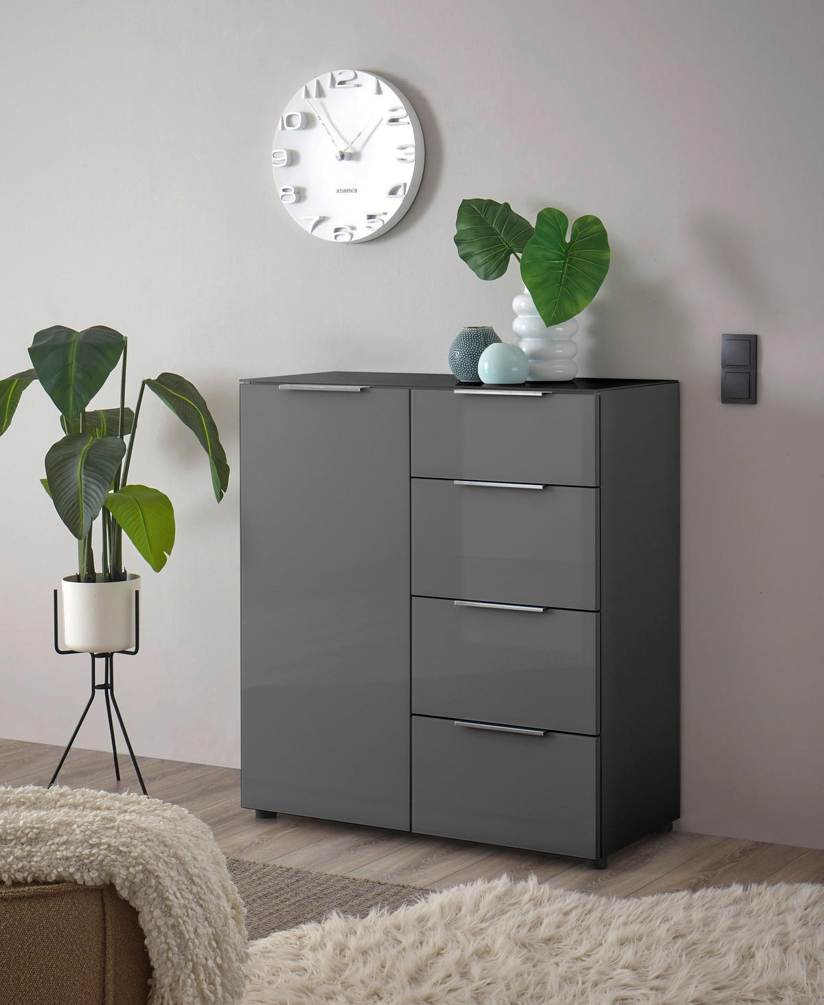 KOMODA, antracit  - barve kroma/črna, Moderno, kovina/umetna masa (90/99/40cm) - MID.YOU