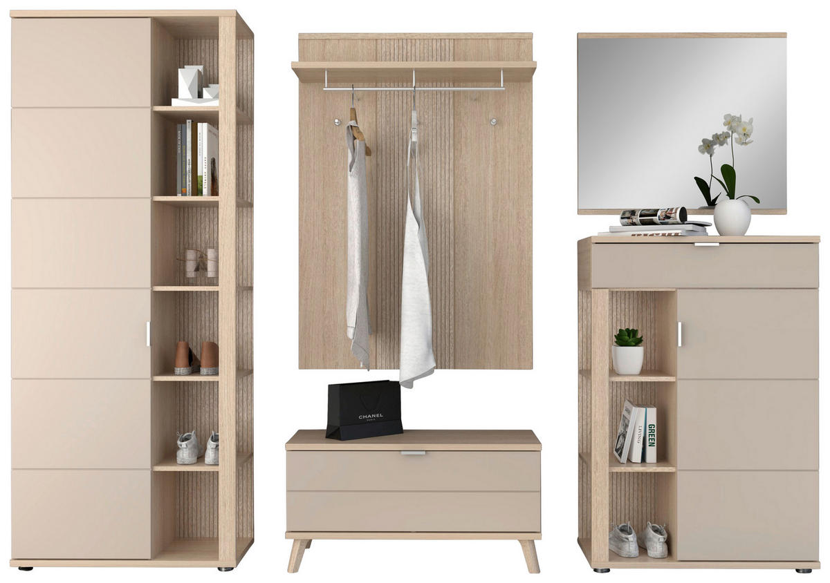 GARDEROBE 6-teilig  in 280/199/38 cm  - Kaschmir/Eichefarben, Design, Holzwerkstoff (280/199/38cm) - Stylife