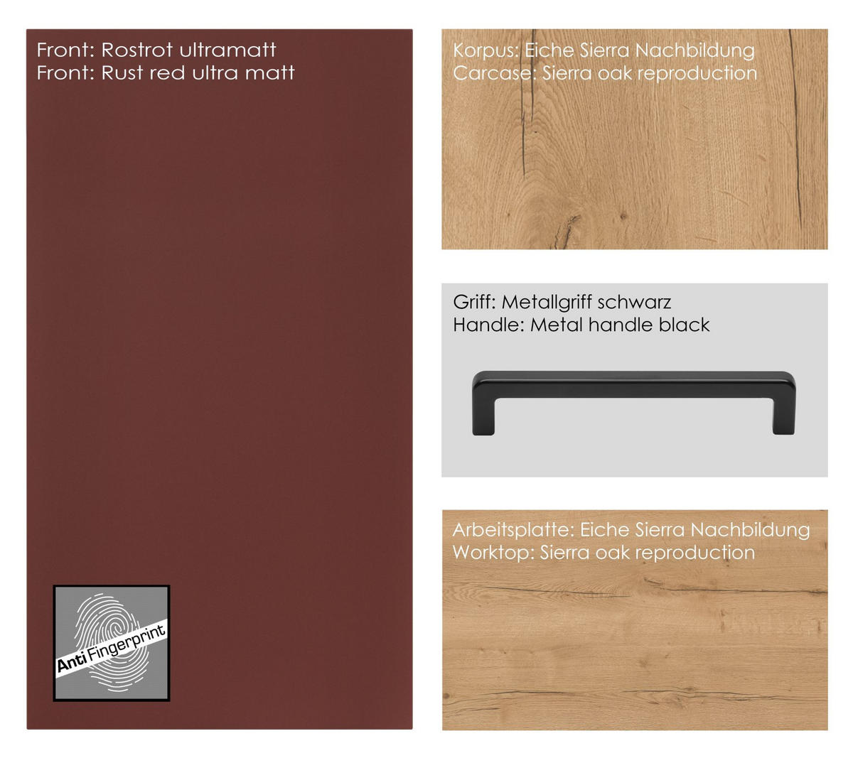 KÜCHENLEERBLOCK 210 cm   in Rot, Eichefarben  - Eichefarben/Rot, MODERN, Holzwerkstoff/Metall (210cm) - Nobilia