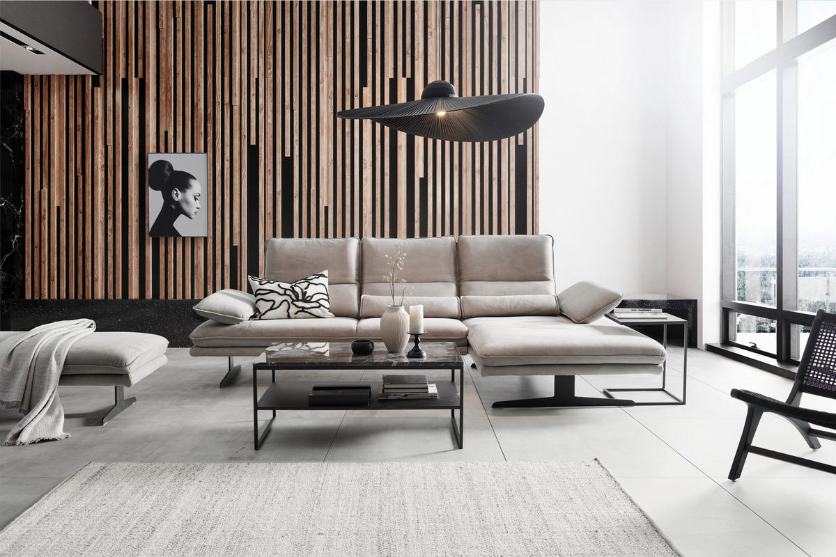 ECKSOFA Grau Mikrofaser  - Schwarz/Grau, Design, Textil/Metall (291/164cm) - Chilliano