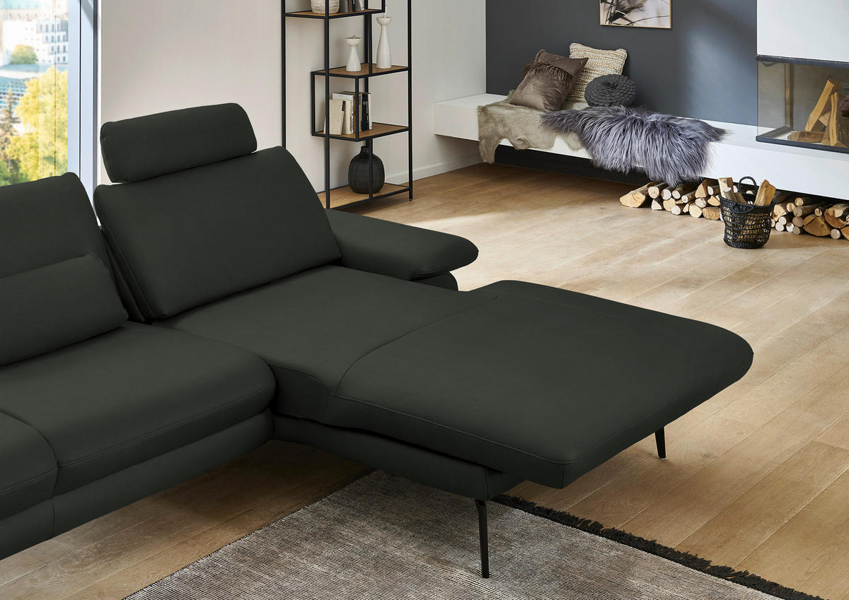 ECKSOFA in Echtleder Dunkelgrün  - Dunkelgrün/Schwarz, Design, Leder/Metall (310/180cm) - Dieter Knoll