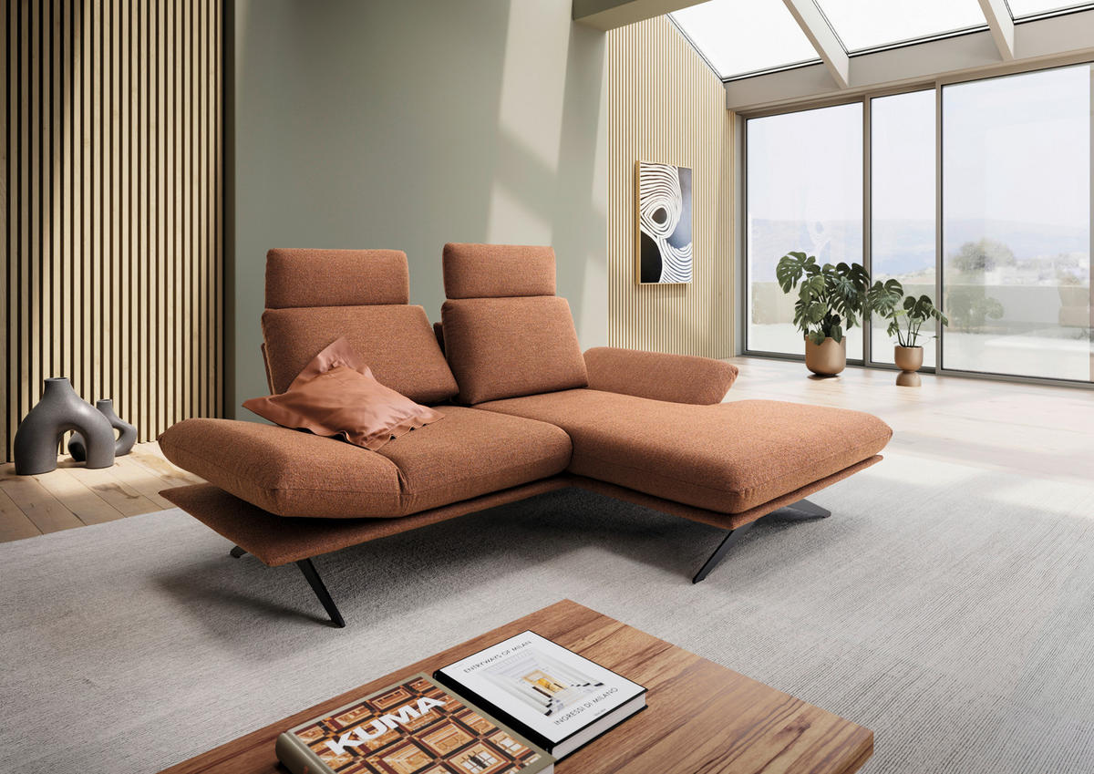 ECKSOFA Cognac Flachgewebe  - Cognac/Schwarz, Design, Textil/Metall (234/155cm) - Dieter Knoll
