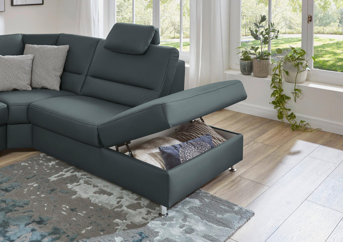 ECKSOFA in Echtleder Blaugrau  - Beige/Blaugrau, Design, Leder/Metall (288/249cm) - Beldomo Premium