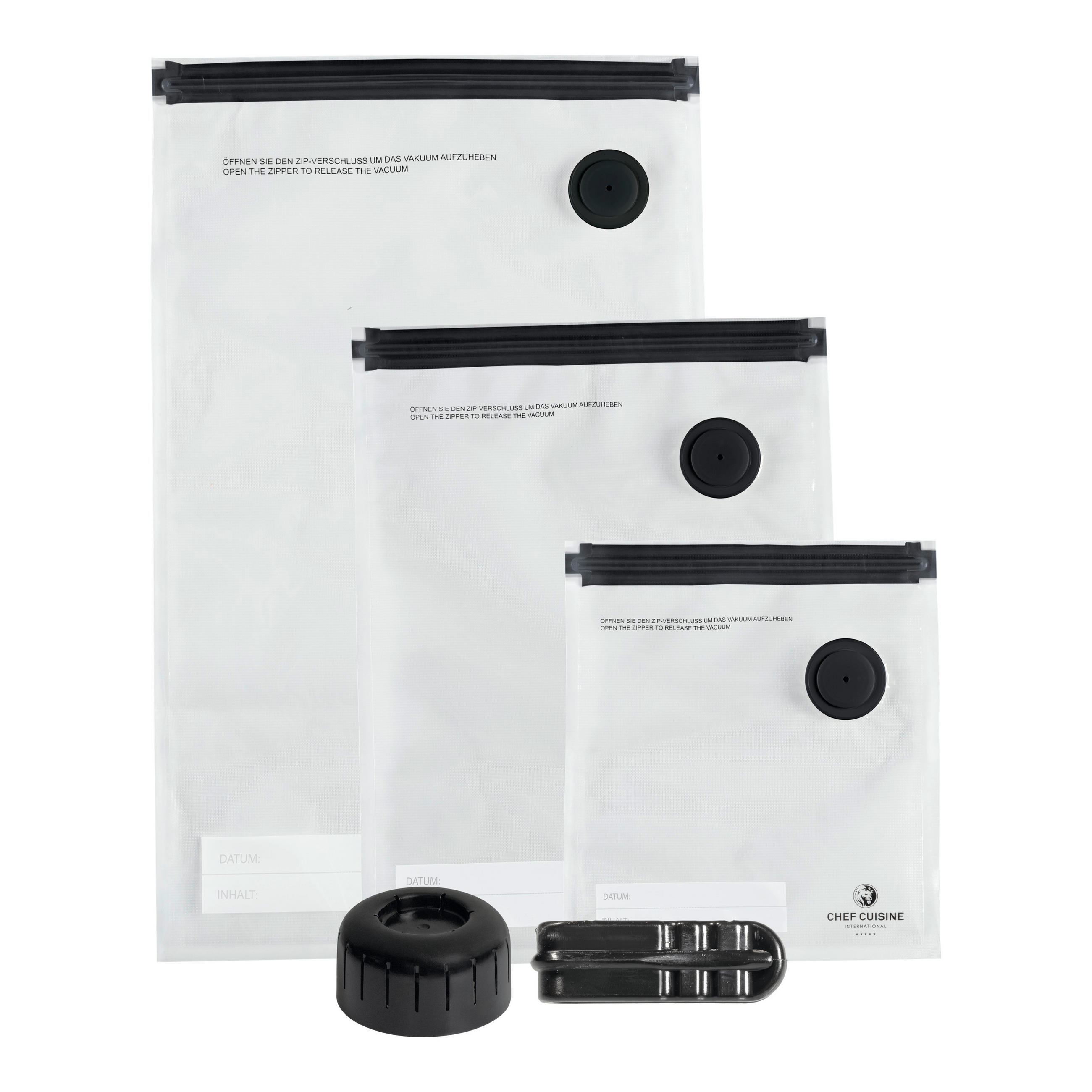 VAKUUM-LEBENSMITTELBEUTEL - Transparent/Schwarz, KONVENTIONELL, Kunststoff (1,25/4/8,5l) - CHEF CUISINE