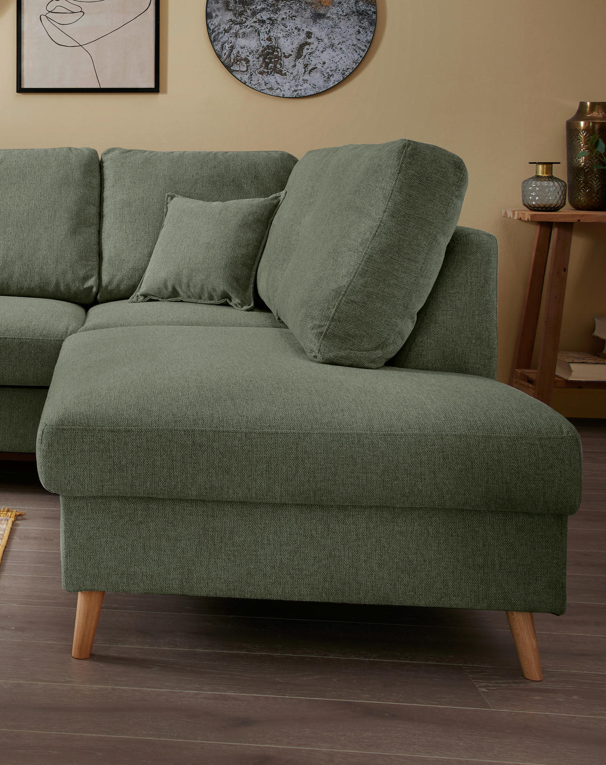 ECKSOFA in Chenille Dunkelgrün  - Dunkelgrün/Naturfarben, Modern, Holz/Textil (230/200cm) - Livetastic