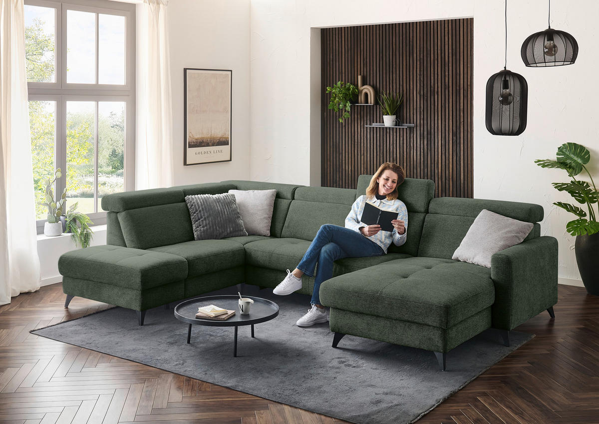 WOHNLANDSCHAFT Beldomo System Dunkelgrün Flachgewebe  - Dunkelgrün/Schwarz, KONVENTIONELL, Textil/Metall (215/333/174cm) - Beldomo System