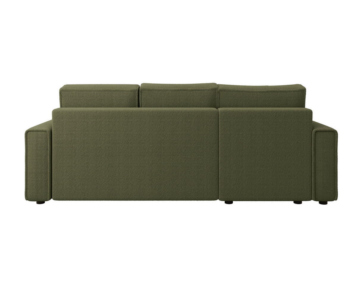 ECKSOFA Grün Bouclé Zierkissen, Rückenkissen, Bettkasten, Schlaffunktion, Rücken echt, Liegefläche im Originalstoff  - Schwarz/Grün, MODERN, Kunststoff/Textil (143/232cm) - Carryhome