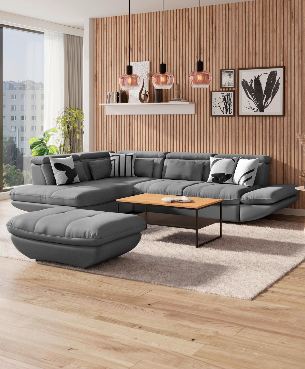WOHNLANDSCHAFT in Mikrofaser Dunkelgrau  - Dunkelgrau/Schwarz, Modern, Kunststoff/Textil (311/233cm) - MID.YOU