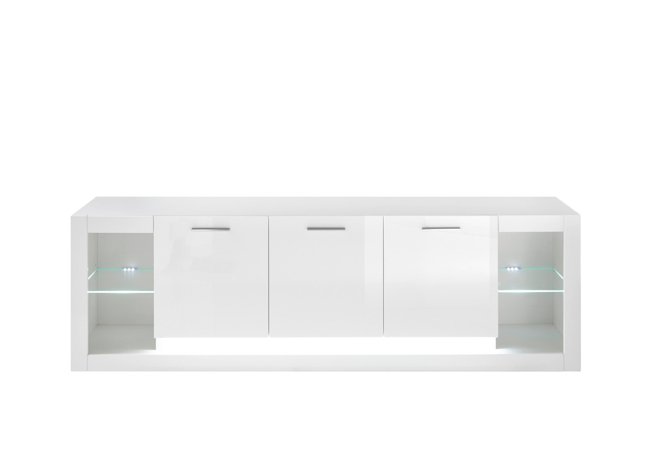 LOWBOARD  in 198/49/43 cm  - Edelstahlfarben/Weiß Hochglanz, Design, Glas/Holzwerkstoff (198/49/43cm) - MID.YOU