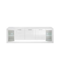 LOWBOARD  in 198/49/43 cm  - Edelstahlfarben/Weiß Hochglanz, Design, Glas/Holzwerkstoff (198/49/43cm) - MID.YOU