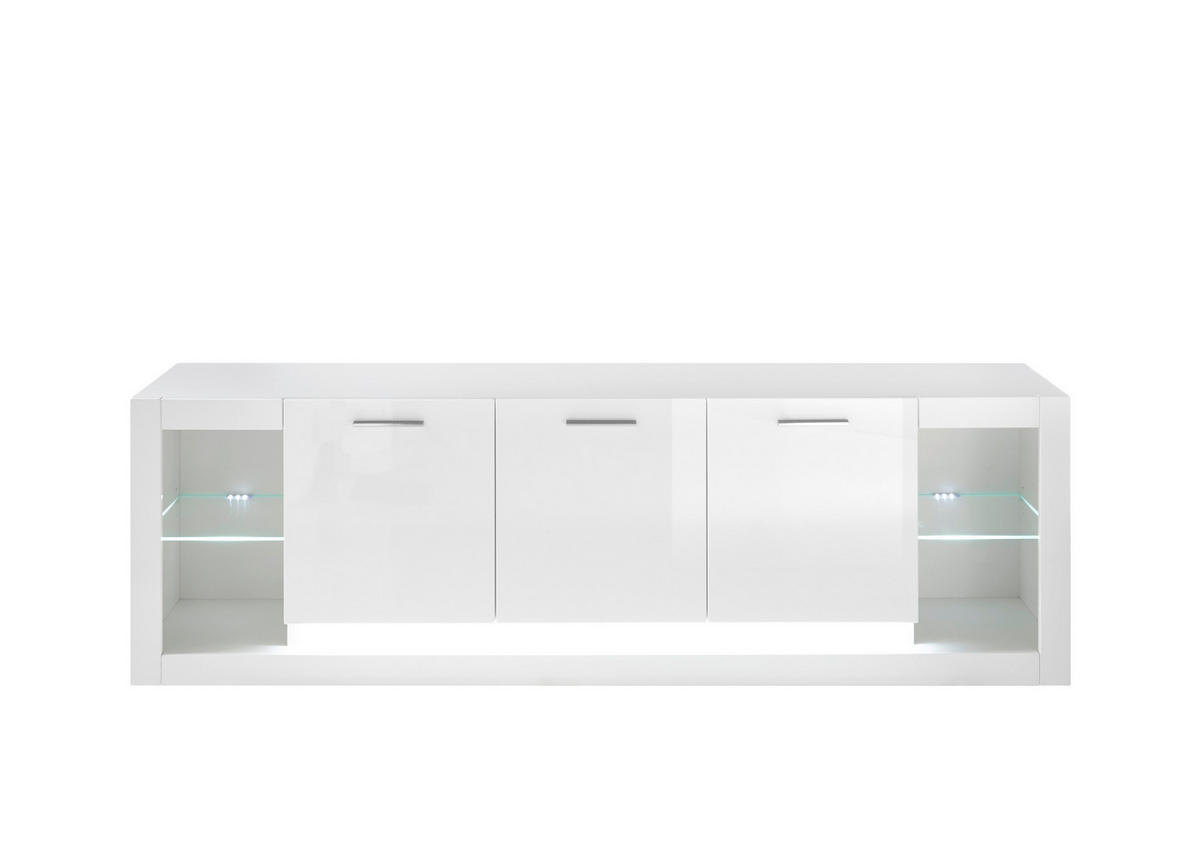 LOWBOARD  in 198/49/43 cm  - Edelstahlfarben/Weiß Hochglanz, Design, Glas/Holzwerkstoff (198/49/43cm) - MID.YOU