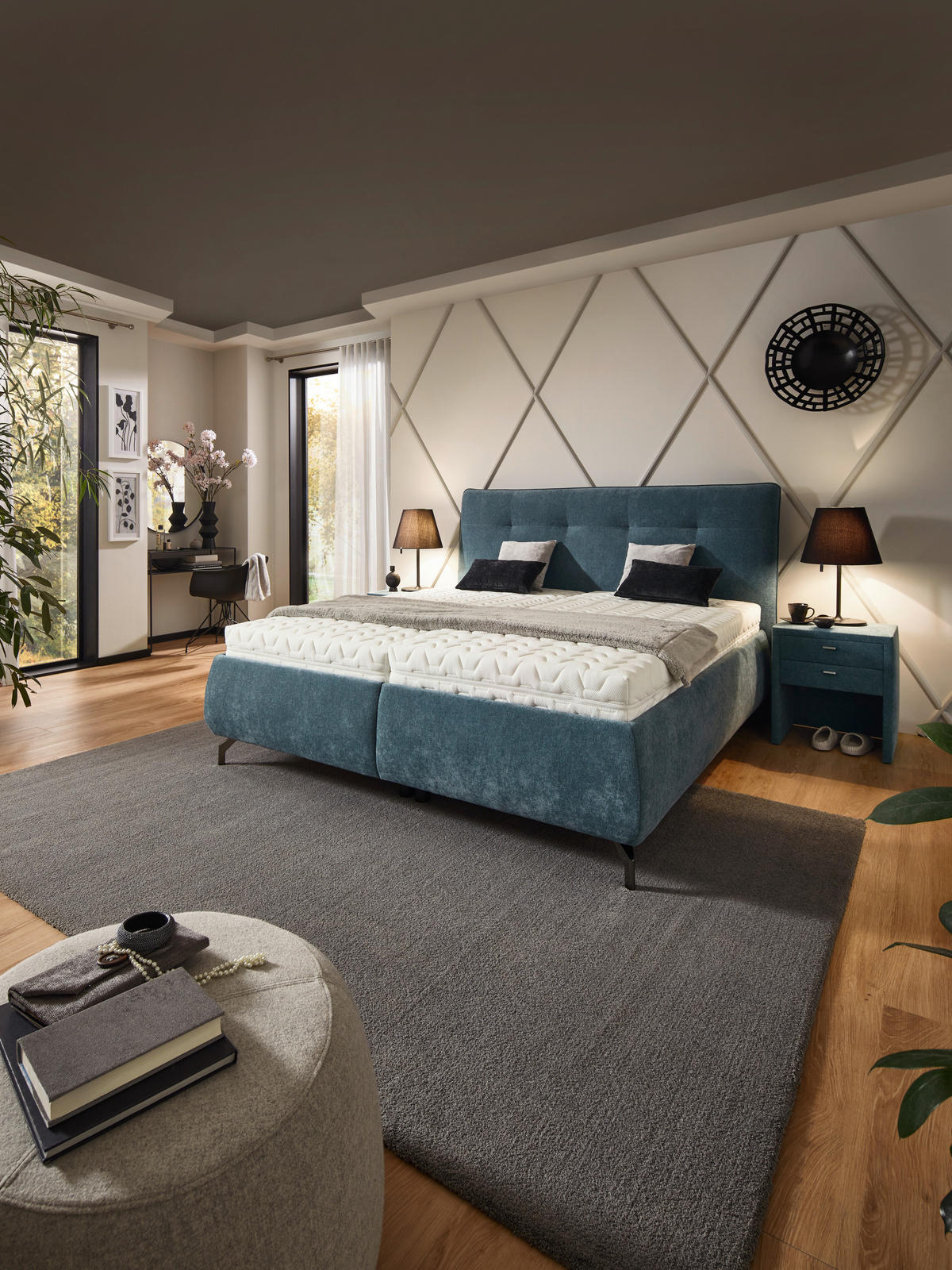 POLSTERBETT 180/200 cm, inkl. Bettkasten, Lattenroste, Matratzen,  in Blau  - Blau/Anthrazit, Design, Holz/Textil (180/200cm) - Voleo