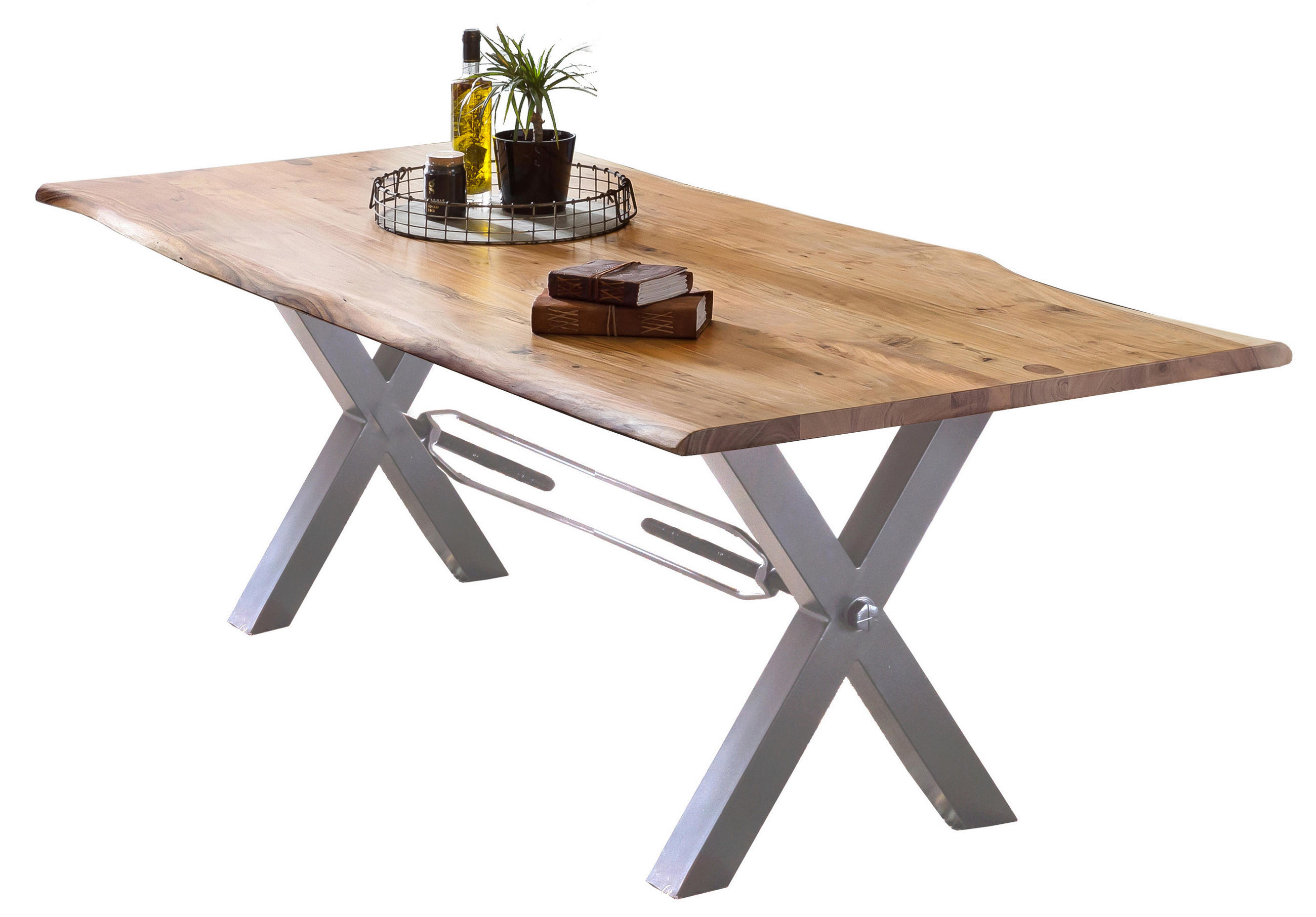 ESSTISCH 180/90/76 cm Echtholz  Holz, Metall rechteckig Naturfarben, Silberfarben  - Silberfarben/Naturfarben, MODERN, Holz/Metall (180/90/76cm) - MID.YOU