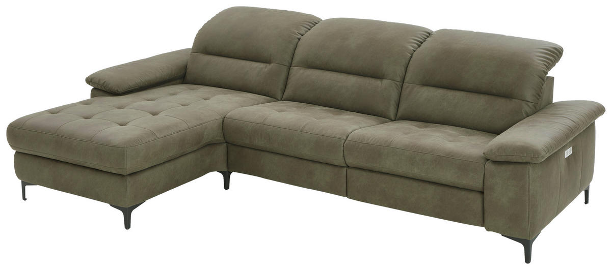 ECKSOFA Olivgrün Mikrofaser Kopfteilverstellung  - Chromfarben/Olivgrün, Design, Textil/Metall (184/280cm) - Pure Home Comfort