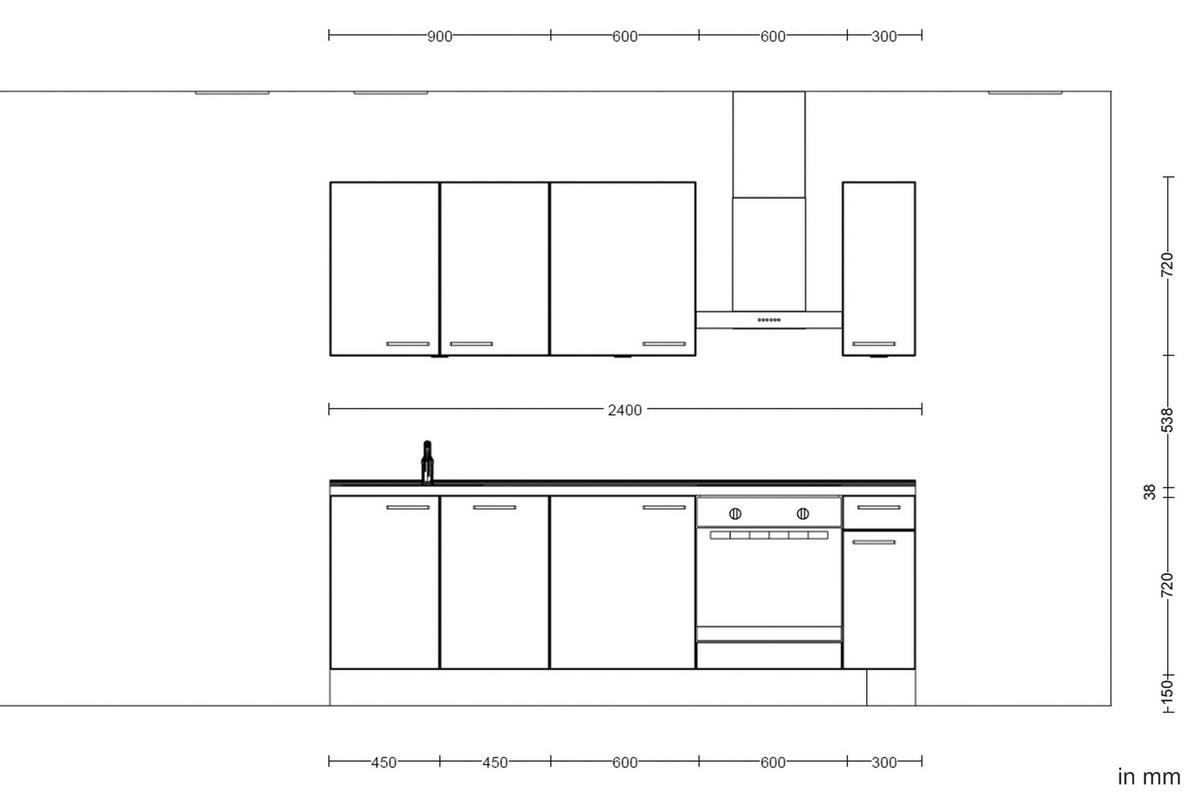 KÜCHENBLOCK 240 cm   in Eichefarben, Schieferfarben  - Schieferfarben/Eichefarben, MODERN, Holzwerkstoff/Metall (240cm) - Nobilia