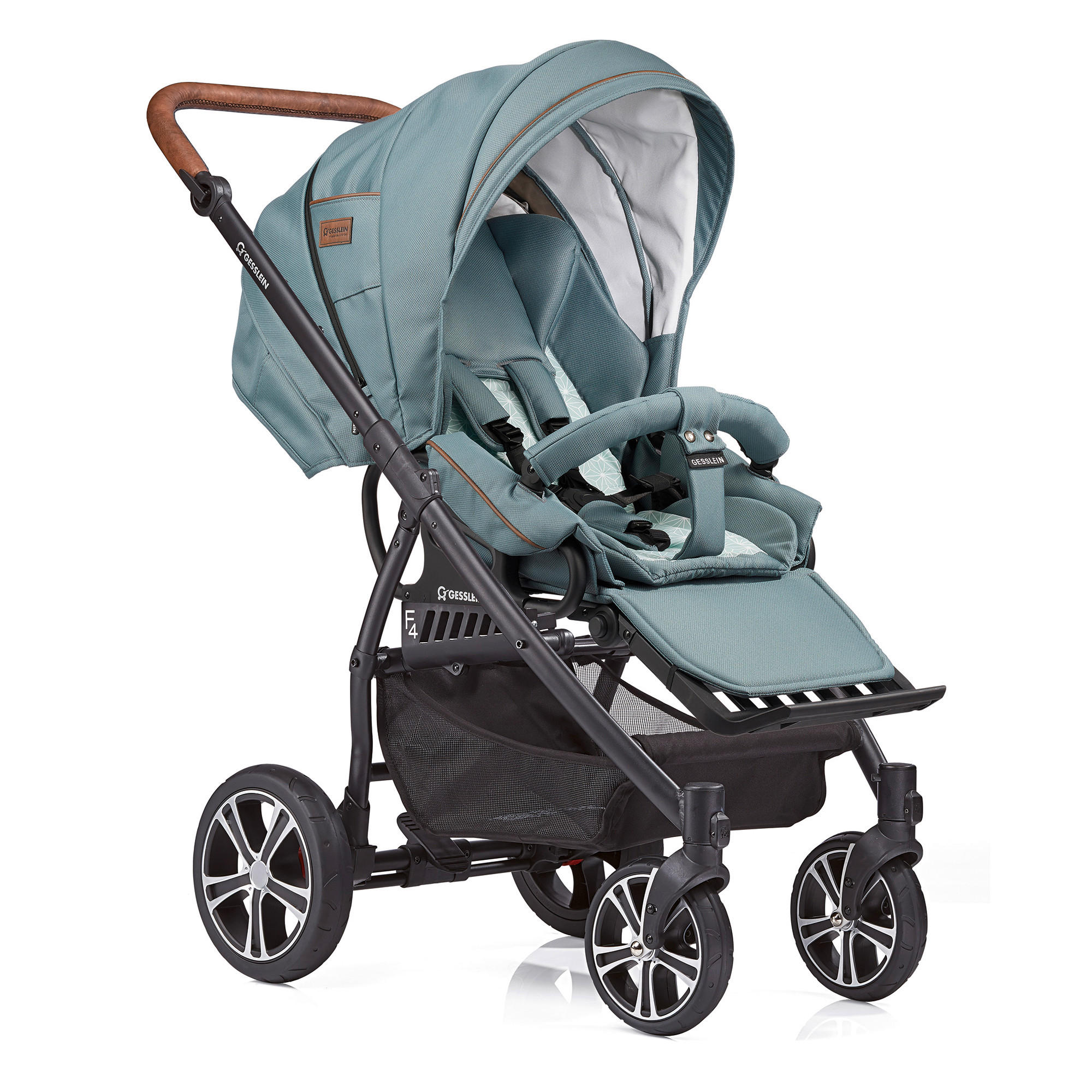 KINDERWAGENSET  F4 Air+   - Petrol/Schwarz, Basics, Textil/Metall (57/129/100cm) - Gesslein