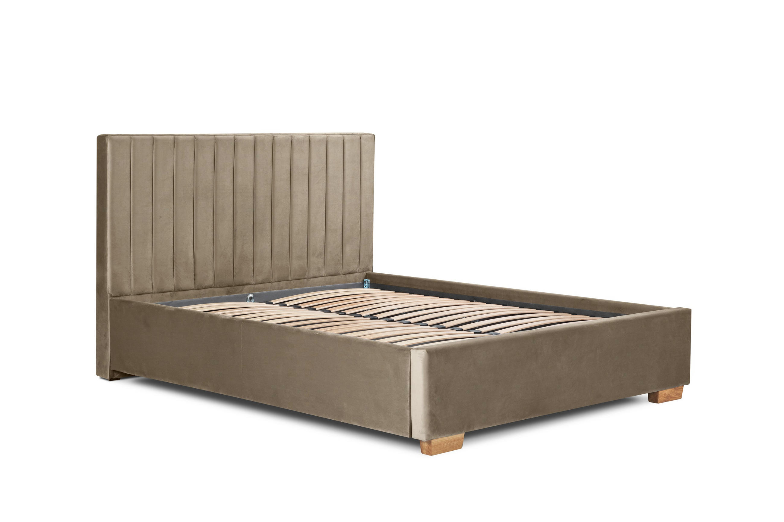 Pat Tapițat, 140/200 cm, bej - bej/culoare lemn stejar, Basics, metal/lemn (140/200cm) - Carryhome