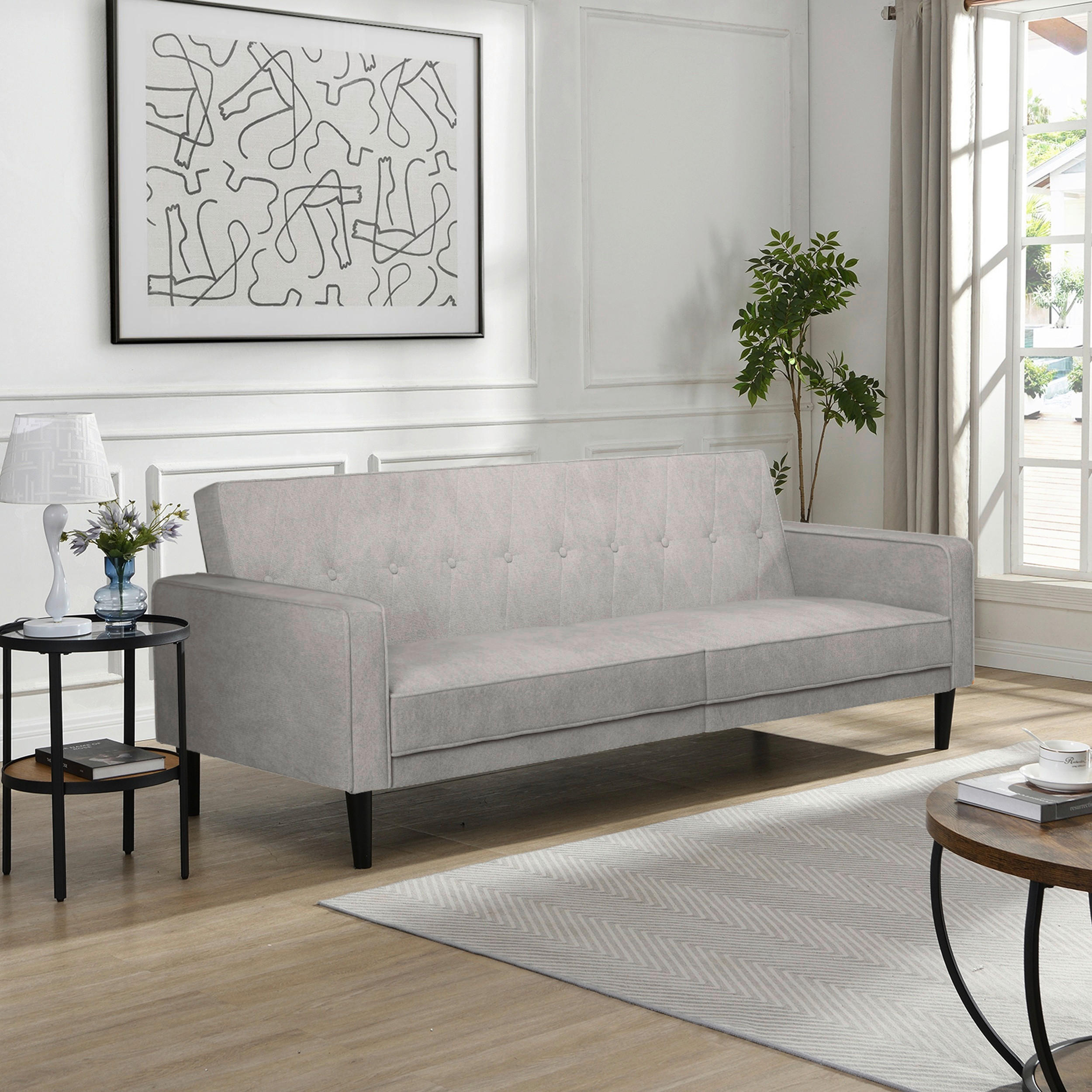 SCHLAFSOFA Webstoff Hellgrau  - Hellgrau/Braun, Basics, Holz/Textil (213/81/86cm) - Livetastic