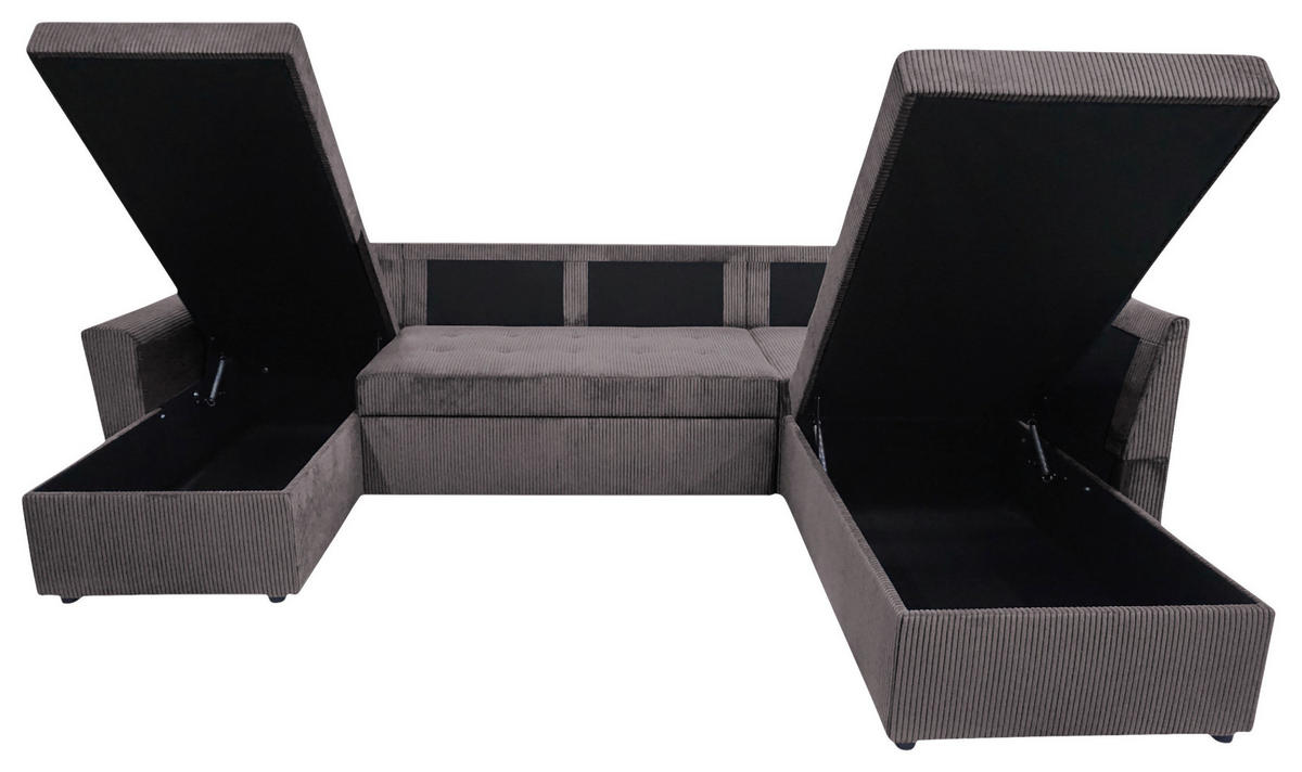 WOHNLANDSCHAFT TERMOLI Graubraun Cord  - Graubraun/Schwarz, Design, Kunststoff/Textil (155/297/212cm) - MID.YOU