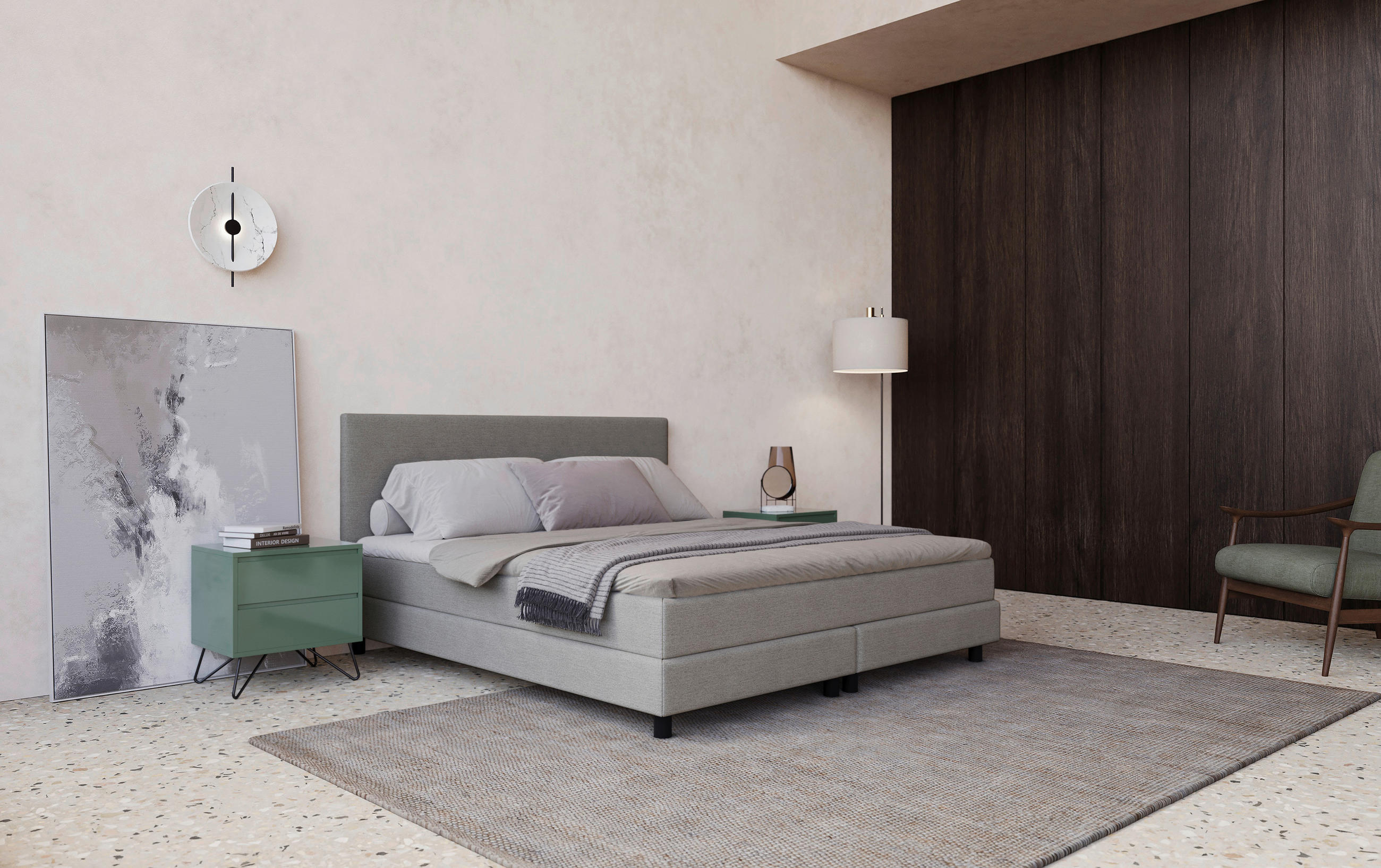 BOXBETT 180/200 cm  in Hellgrau  - Hellgrau/Schwarz, MODERN, Holzwerkstoff/Textil (180/200cm) - MID.YOU